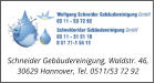 Schneider Gebäudereinigung, Waldstr. 46, 30629 Hannover, Tel. 0511/53 72 92